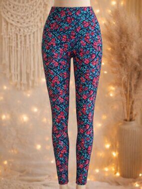 LuLaRoe Floral Print Buttery Soft Leggings L–XL Tall & Curvy Boho Vibrant Teal